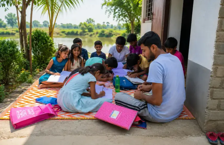 Asroy Welfare Trust volunteers with underprivileged children in Murshidabad, West Bengal